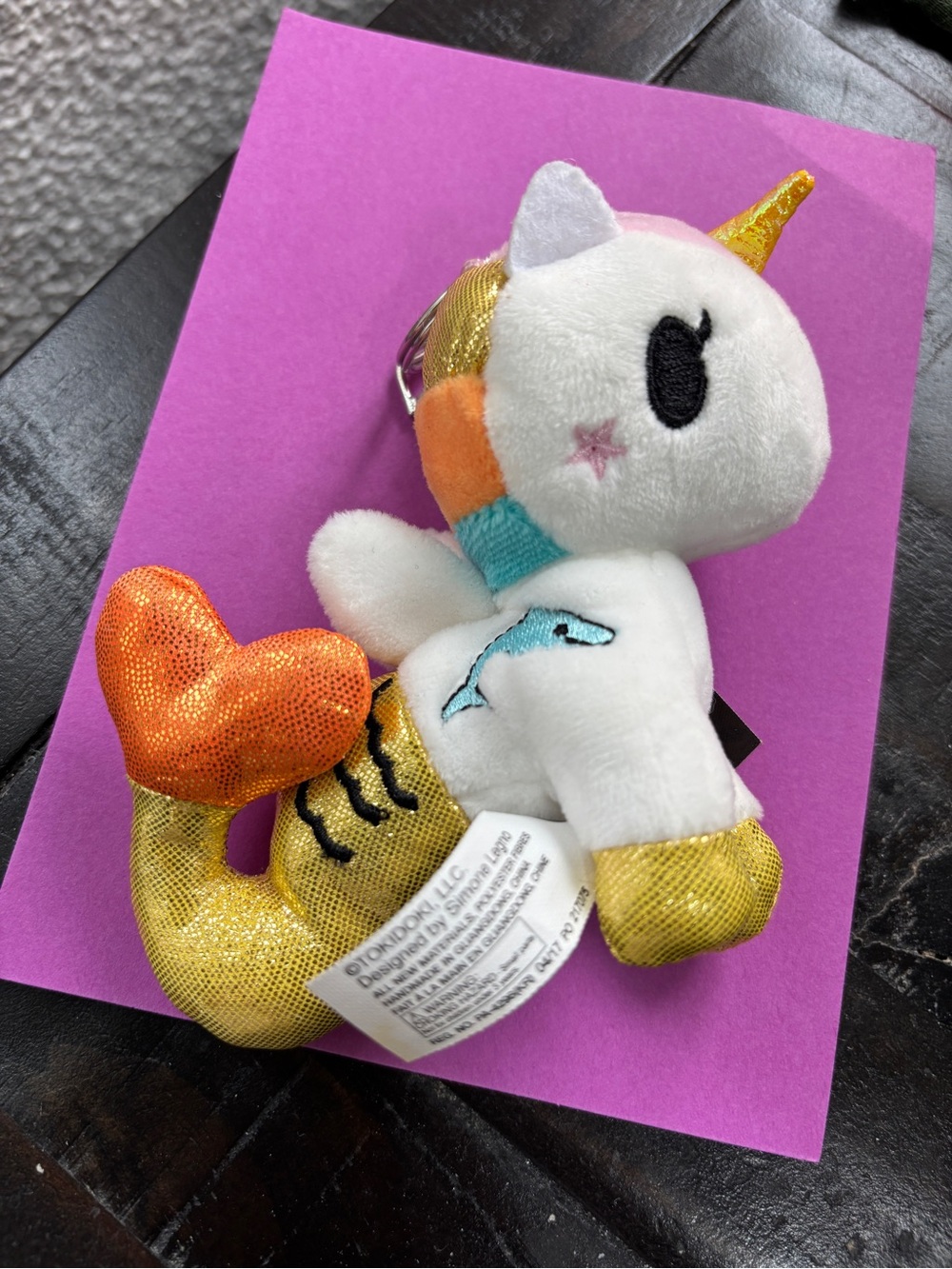 Tokidoki White Mermicorno "Perla" Keychain with Gold and Orange Accents